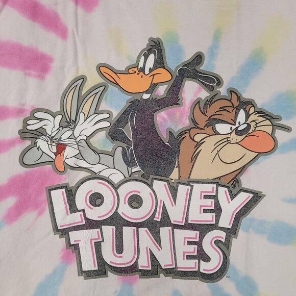 Looney-Tunes Cropped Tie-Dye Shirt Womens Medium 20x19 Baggy - Picture 7 of 13